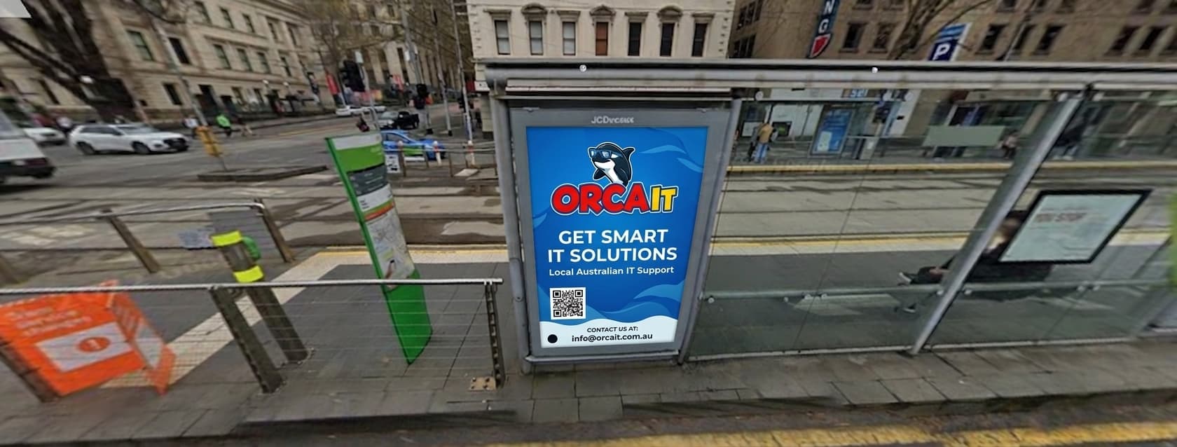 ORCA IT tram-stop advertisement for home and business IT support